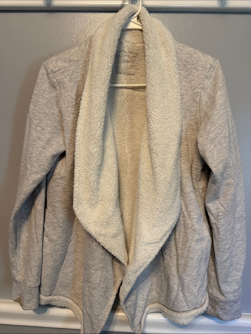 GAIAM Light Gray Teddy Jacket with Cream Sherpa Collar